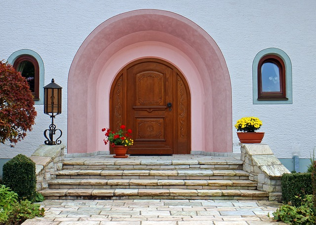round arch, front door, entrance door