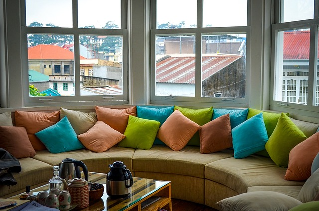 colorful, pillows, windows